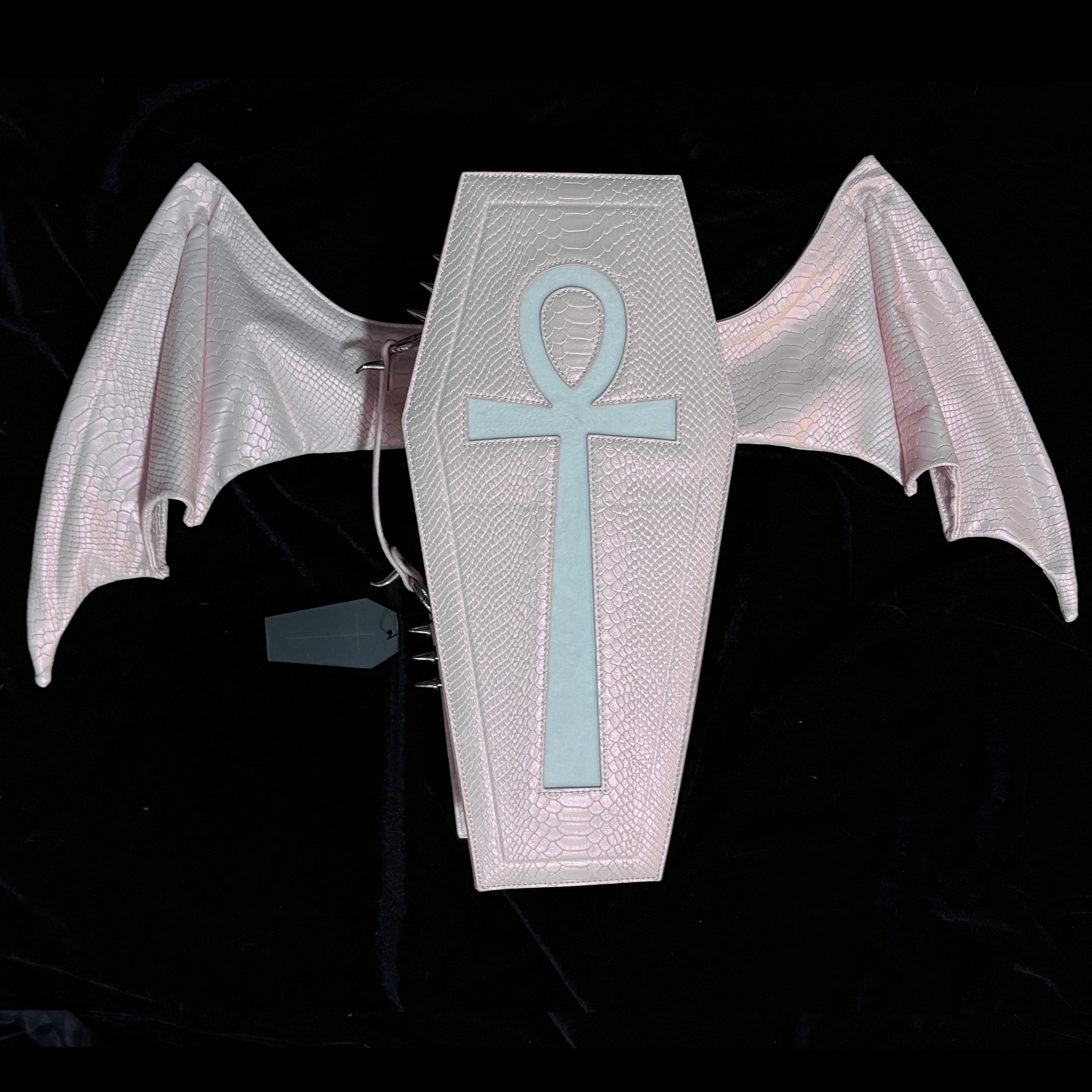 Punk Design Women's Gothic Cross Bat Wing Coffin Bag Pink