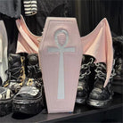 Punk Design Women's Gothic Cross Bat Wing Coffin Bag Pink