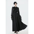 Punk Design Women's Gothic Embroidered Pleated Maxi Skirt