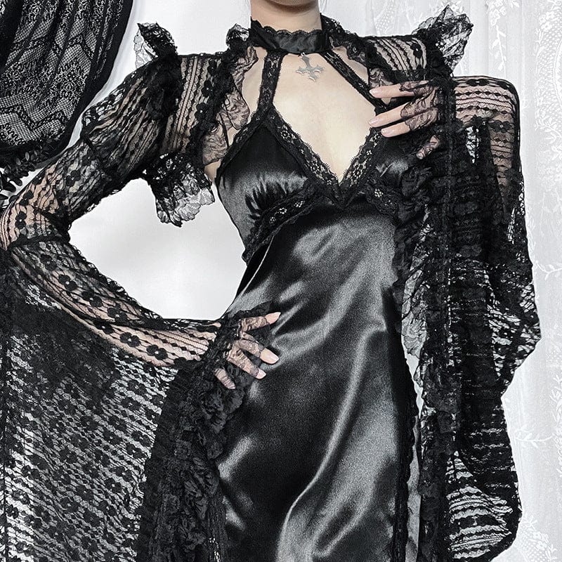 Punk Design Women's Gothic Flared Sleeved Ruffled Lace Cape