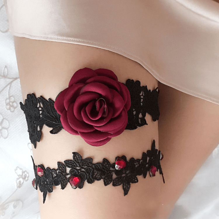 Punk Design Women's Gothic Flower Wedding Garter Bride Lace Leg Garter