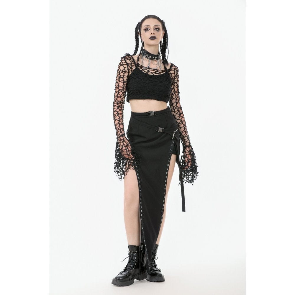 Punk Design Women's Gothic Hollow-out Flared Sleeved Crop Top