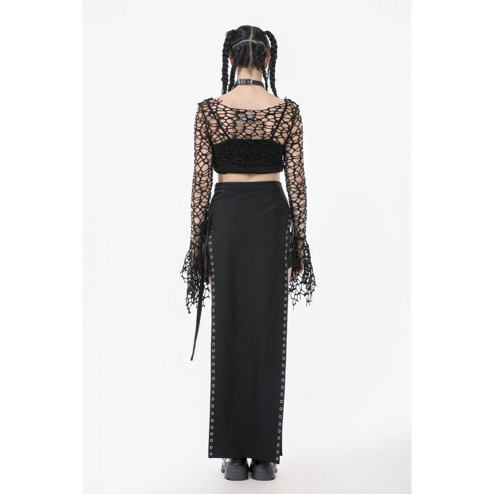 Punk Design Women's Gothic Hollow-out Flared Sleeved Crop Top
