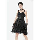 Punk Design Women's Gothic Lace-up Bowknot Ruched Slip Dress
