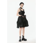 Punk Design Women's Gothic Lace-up Bowknot Ruched Slip Dress