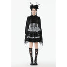 Punk Design Women's Gothic Layered Hem Lace-up High-Waist Skirt