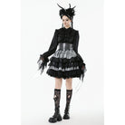 Punk Design Women's Gothic Layered Hem Lace-up High-Waist Skirt