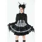 Punk Design Women's Gothic Layered Hem Lace-up High-Waist Skirt