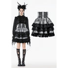 Punk Design Women's Gothic Layered Hem Lace-up High-Waist Skirt