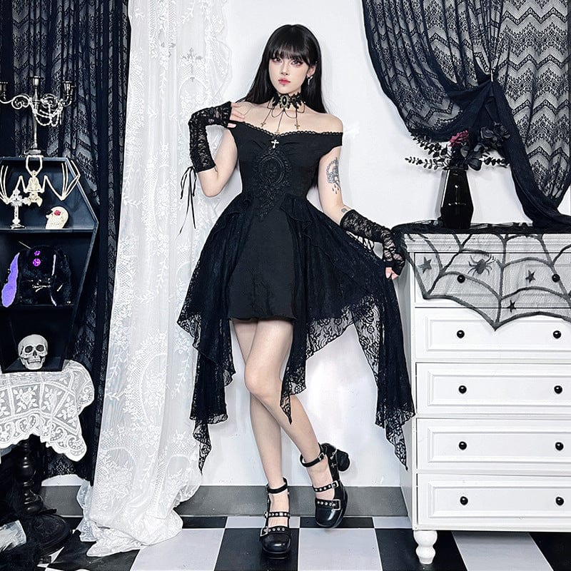 Punk Design Women's Gothic Off-the-shoulder Lace Splice Halloween Dress