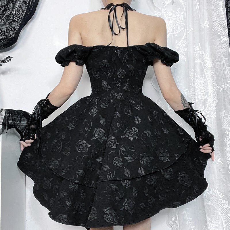 Punk Design Women's Gothic Off-the-shoulder Rose Layered Party Dress