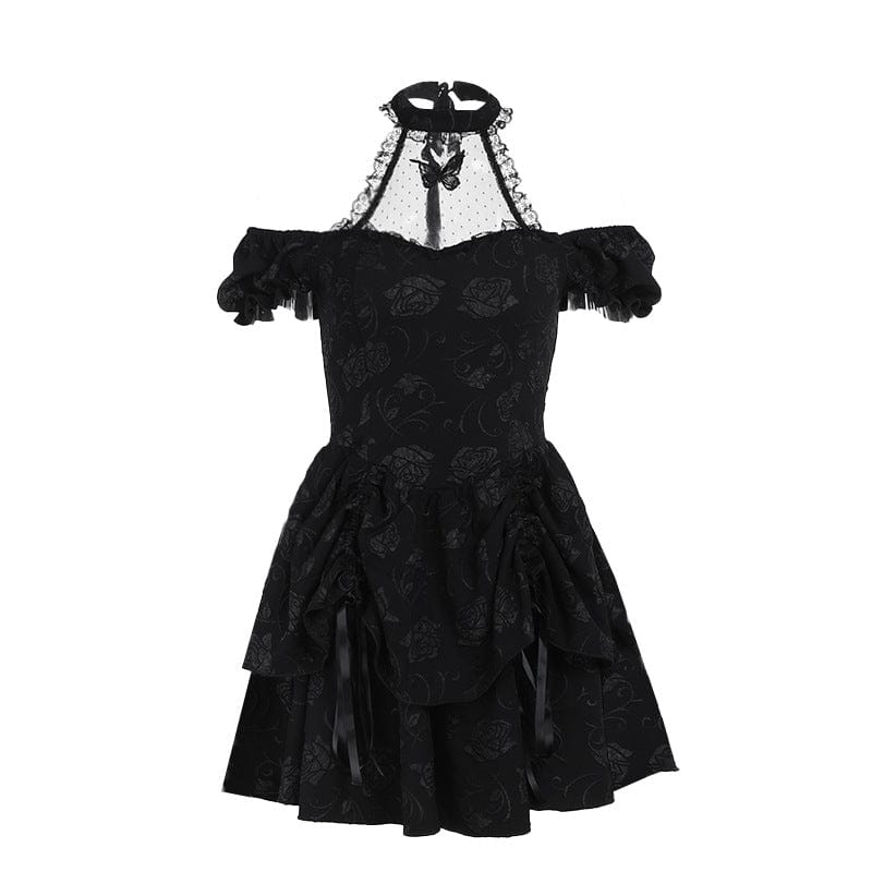 Punk Design Women's Gothic Off-the-shoulder Rose Layered Party Dress