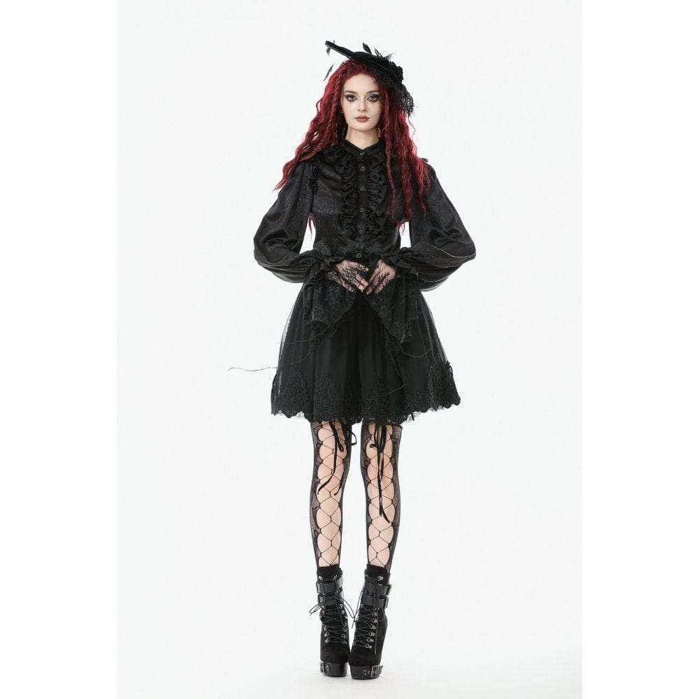 Punk Design Women's Gothic Rose Embroidered Mesh SKirt
