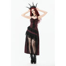 Punk Design Women's Gothic Rose Layered Lace Ruffle Asymmetric Slip Dress