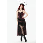 Punk Design Women's Gothic Rose Layered Lace Ruffle Asymmetric Slip Dress