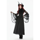 Punk Design Women's Gothic Stand Collar Ruffled Mesh Flared Sleeved Dress