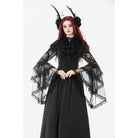 Punk Design Women's Gothic Stand Collar Ruffled Mesh Flared Sleeved Dress
