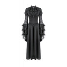Punk Design Women's Gothic Stand Collar Ruffled Mesh Flared Sleeved Dress