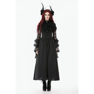 Punk Design Women's Gothic Stand Collar Ruffled Mesh Flared Sleeved Dress
