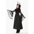 Punk Design Women's Gothic Stand Collar Ruffled Mesh Flared Sleeved Dress