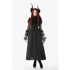 Punk Design Women's Gothic Stand Collar Ruffled Mesh Flared Sleeved Dress