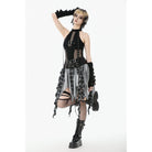Punk Design Women's Grunge Buckle Strap Irregular Plaid Patchwork Skirt