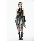 Punk Design Women's Grunge Buckle Strap Irregular Plaid Patchwork Skirt