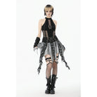 Punk Design Women's Grunge Buckle Strap Irregular Plaid Patchwork Skirt