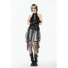 Punk Design Women's Grunge Buckle Strap Irregular Plaid Patchwork Skirt