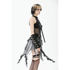 Punk Design Women's Grunge Buckle Strap Irregular Plaid Patchwork Skirt