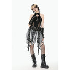 Punk Design Women's Grunge Buckle Strap Irregular Plaid Patchwork Skirt