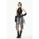 Punk Design Women's Grunge Buckle Strap Irregular Plaid Patchwork Skirt