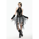 Punk Design Women's Grunge Buckle Strap Irregular Plaid Patchwork Skirt