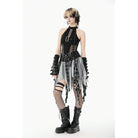 Punk Design Women's Grunge Buckle Strap Irregular Plaid Patchwork Skirt