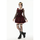Punk Design Women's Grunge Lace-up Ruched Plaid Cake Dress