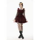 Punk Design Women's Grunge Lace-up Ruched Plaid Cake Dress