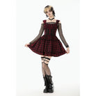 Punk Design Women's Grunge Lace-up Ruched Plaid Cake Dress