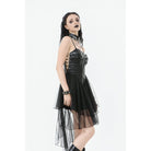 Punk Design Women's Punk Buckle Strap Lace-up Mesh Splice Slip Dress