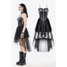 Punk Design Women's Punk Buckle Strap Lace-up Mesh Splice Slip Dress