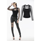 Punk Design Women's Punk Cut-out Buckle Strap Mesh Splice Top