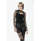 Punk Design Women's Punk Cut-out Buckle Strap Mesh Splice Top