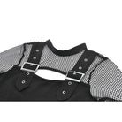 Punk Design Women's Punk Cut-out Buckle Strap Mesh Splice Top