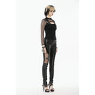 Punk Design Women's Punk Cut-out Buckle Strap Mesh Splice Top