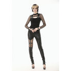 Punk Design Women's Punk Cut-out Buckle Strap Mesh Splice Top