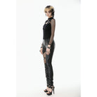 Punk Design Women's Punk Cut-out Buckle Strap Mesh Splice Top