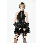 Punk Design Women's Punk Eyelet Strap Halterneck Mesh Panel Top