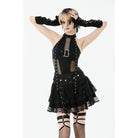 Punk Design Women's Punk Eyelet Strap Halterneck Mesh Panel Top