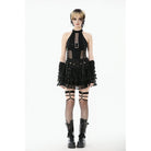 Punk Design Women's Punk Eyelet Strap Halterneck Mesh Panel Top