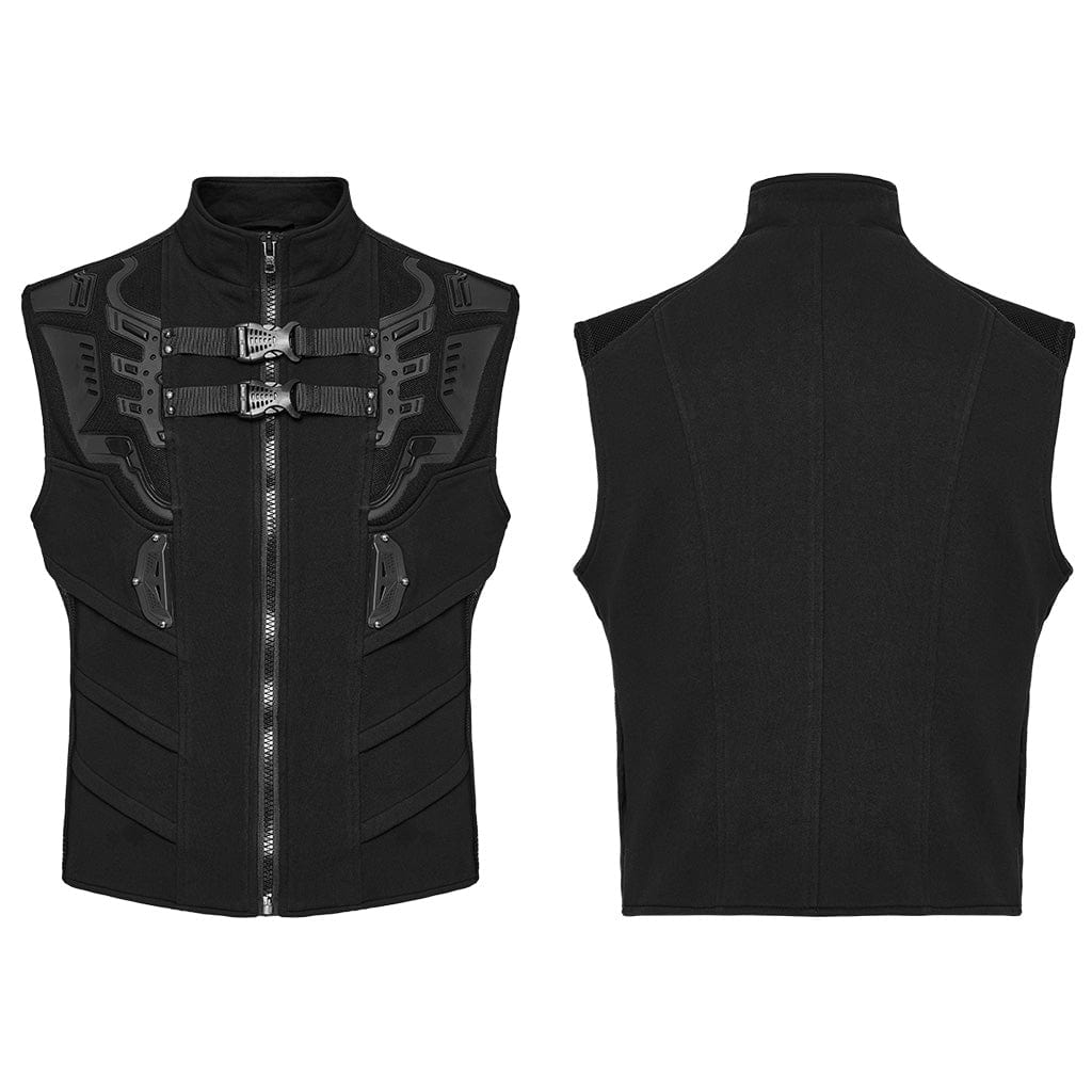 PUNK RAVE Men's Cyberpunk Bucke-up Zip Waistcoat