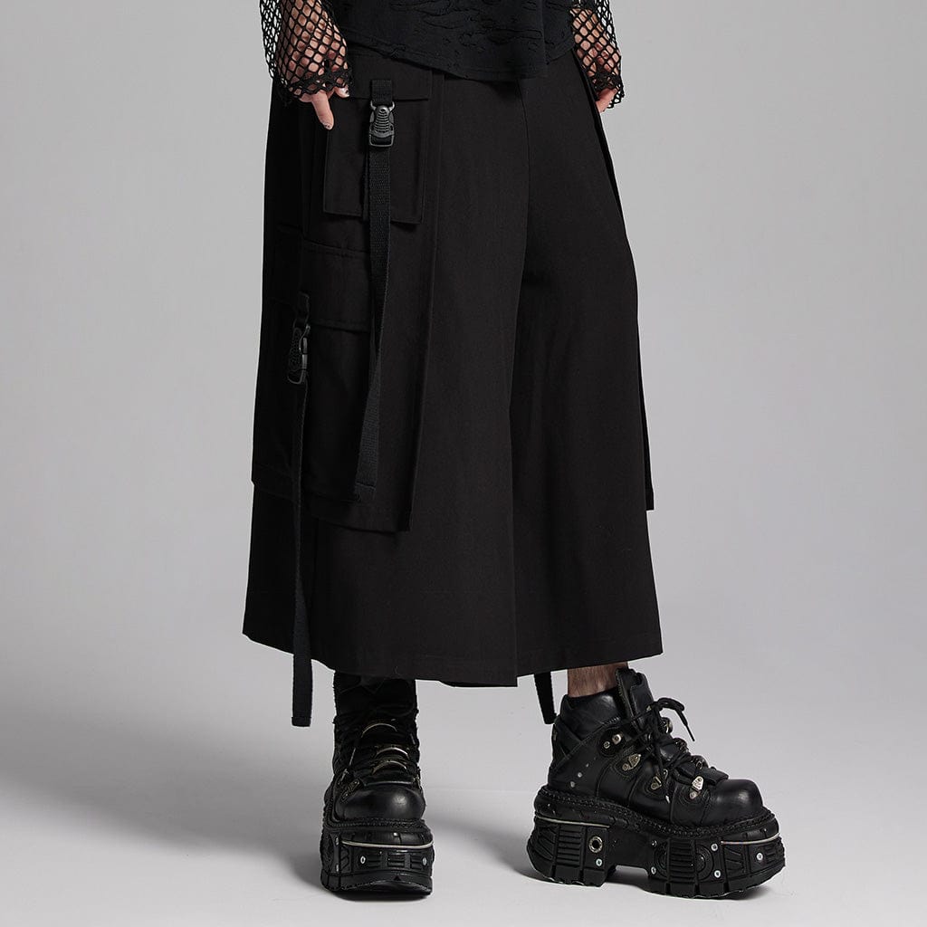 PUNK RAVE Men's Cyberpunk Buckle-up Big-pocket Pants